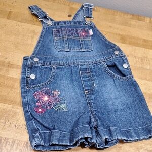 Vintage‎ Old Navy Denim Kids Overall Shorts with Floral Embroidery Girls 2T